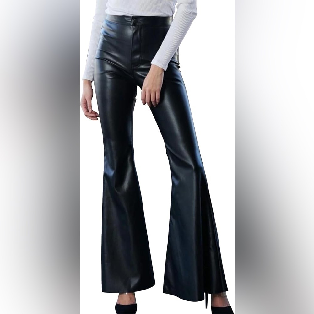 NWT Vibrant M.I.U Elegant Black Flare faux Leather Pants